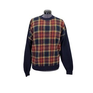 Club Room Mens L Shetland Wool Plaid Crewneck Sweater Preppy